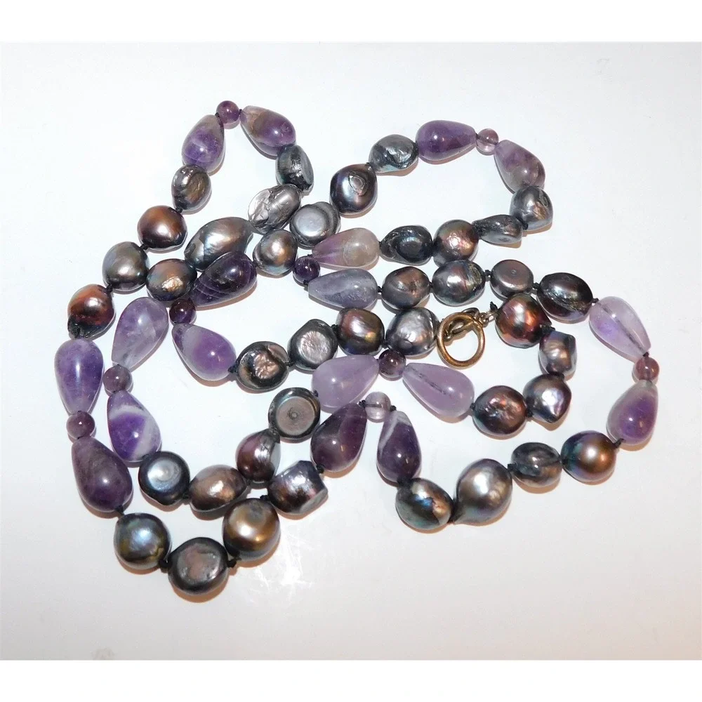 Baroque Peacock Pearl Polished‎ Gen Stone Necklace Opera Length Strand